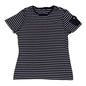 Black & White Striped T-Shirt with Pocket Shoulder